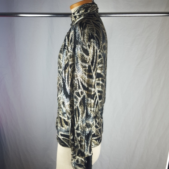 VTG SAKS FIFTH AVE METALLIC BLACK GOLD BLOUSE SZ 8 - Picture 4 of 6